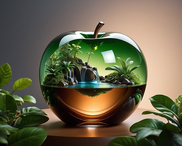 Glass Apple Sculpture with Miniature Landscape Inside