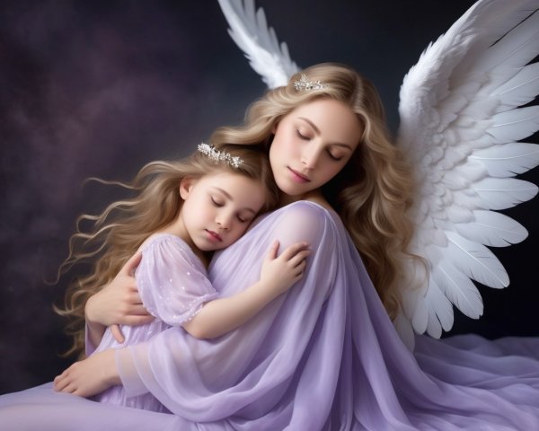 Angelic Figures Embracing with Serene Expressions