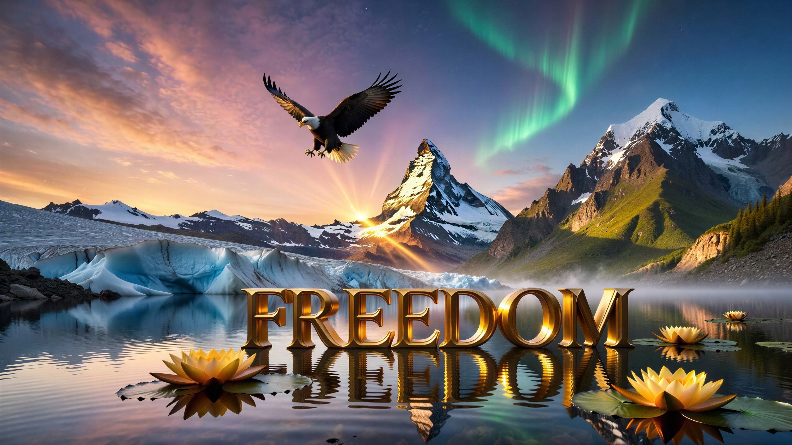 Photorealistic eagle in flight over snowy mountains