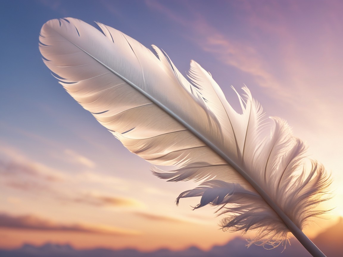 White Feather Against Sunset Sky with Soft Hues