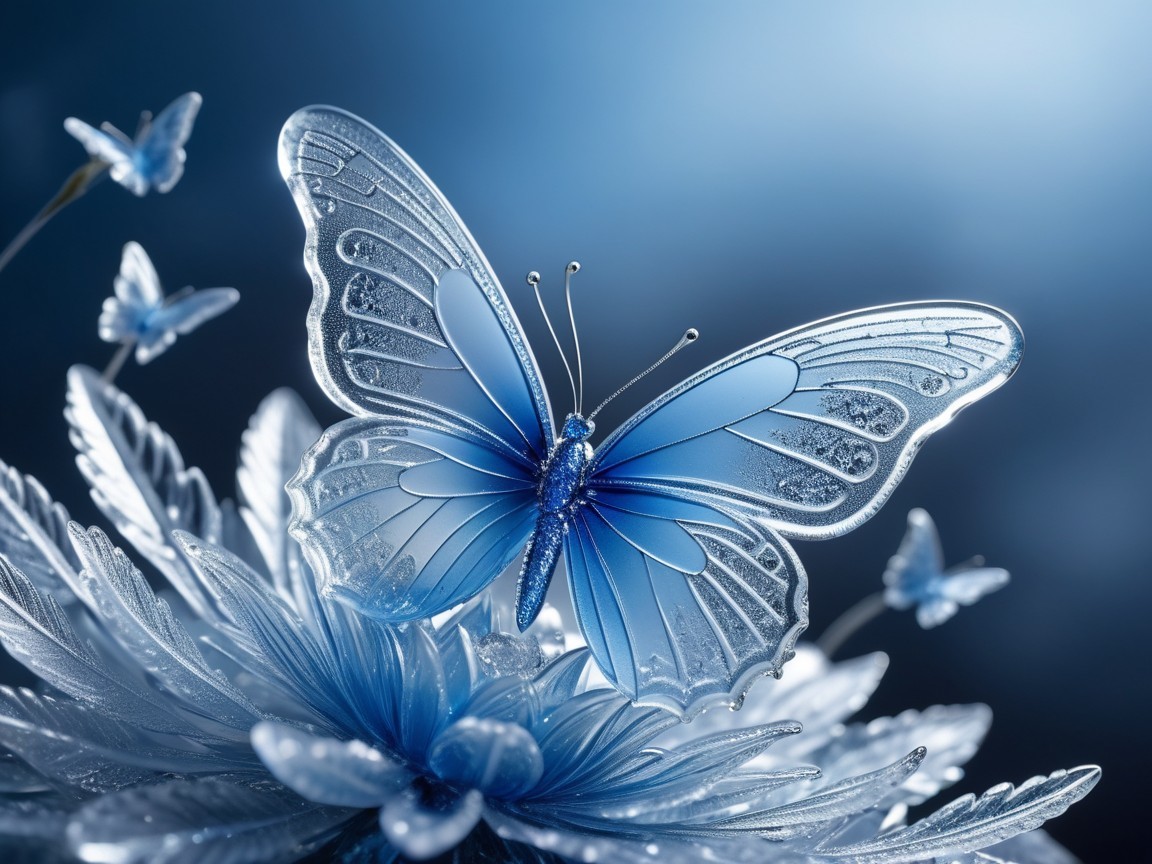 Delicate Blue Butterfly on Shimmering Flower Scene