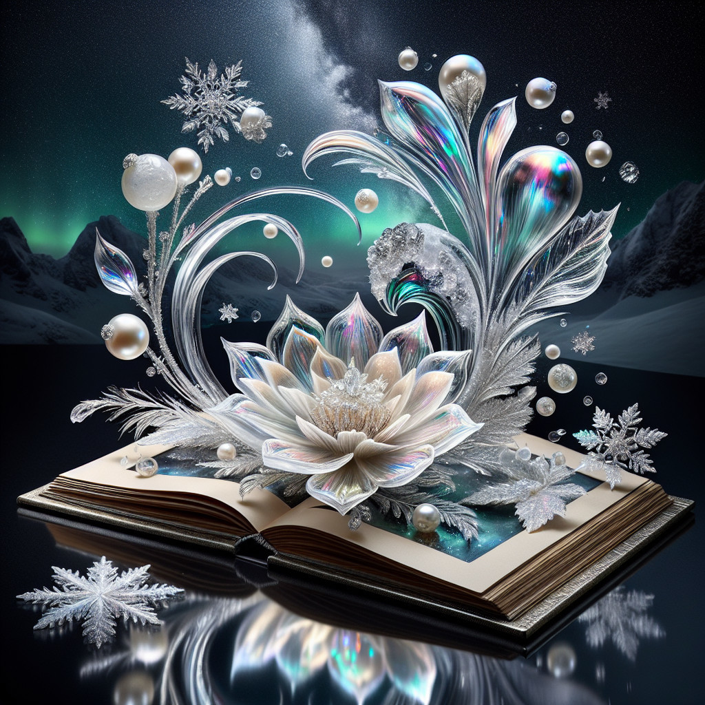 Open Book Displaying Aurora and Crystal Floral Design