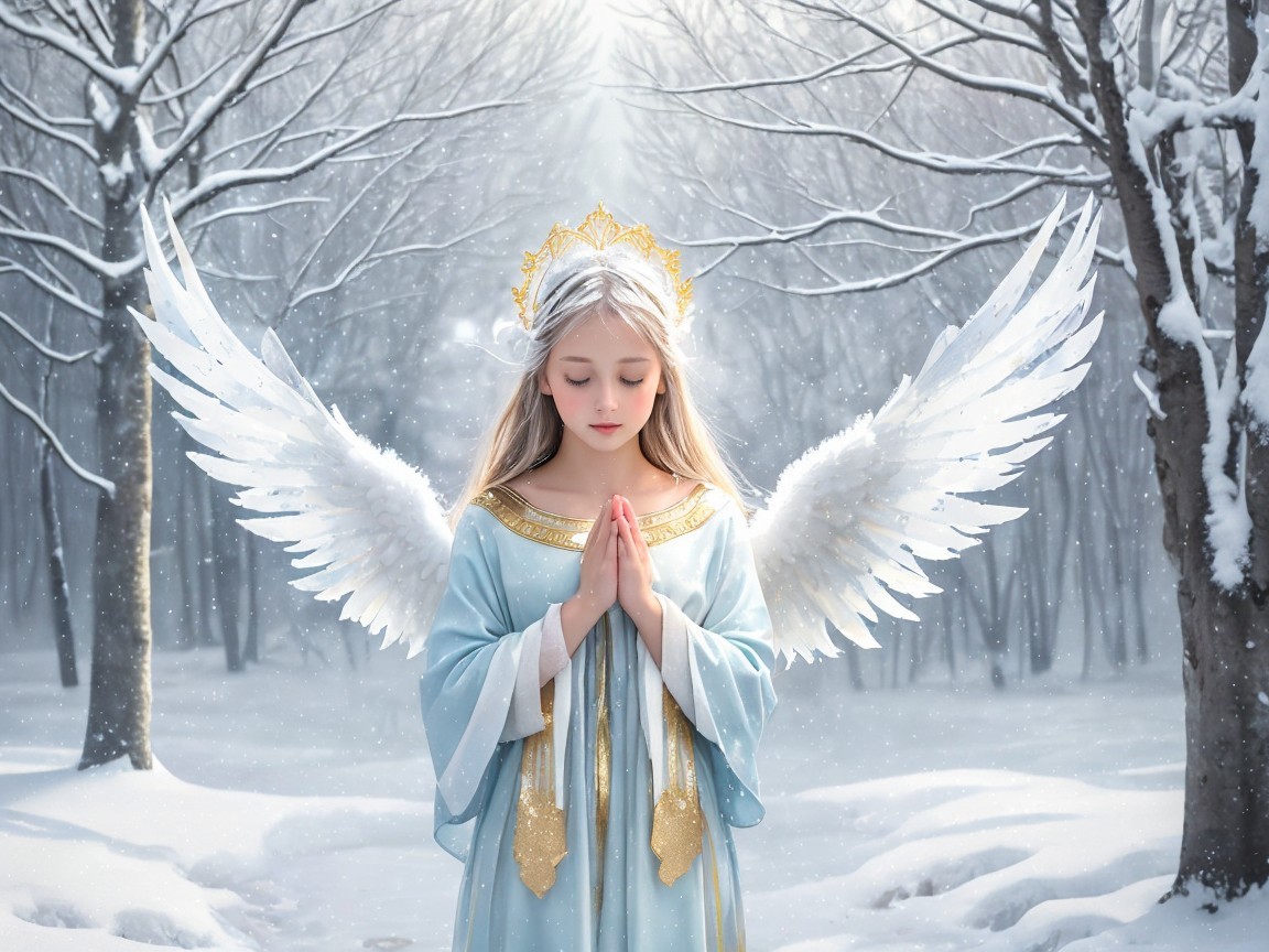 Angelic Blonde Girl in Winter Wonderland Setting