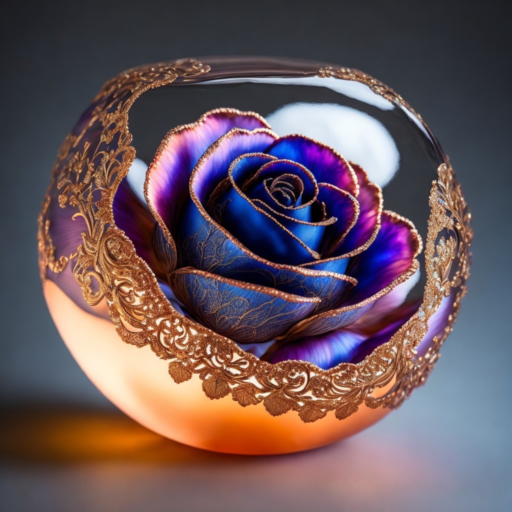 Intricate Glass Orb with Rose Design and Patterns