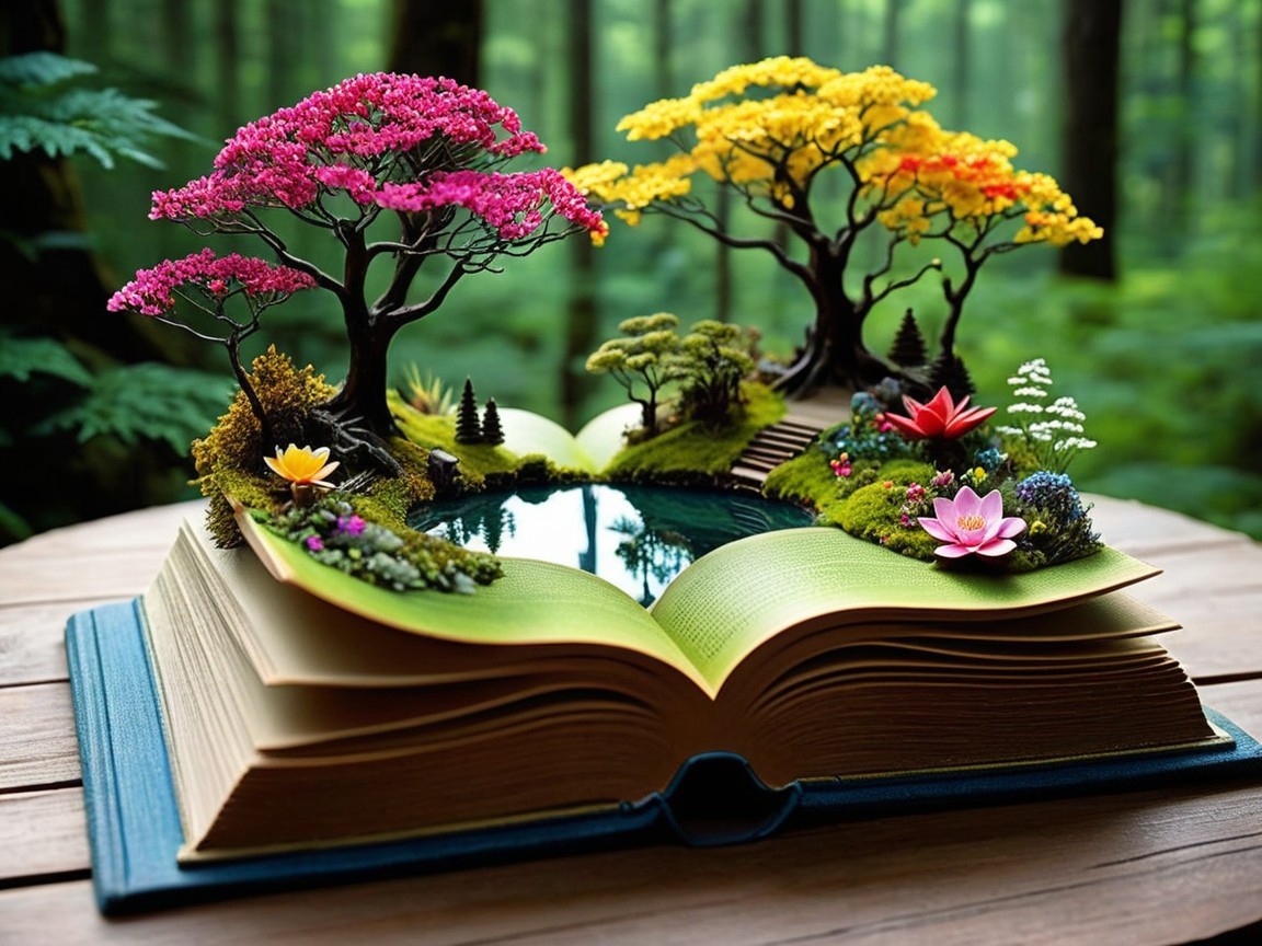 Miniature Landscape Inside an Open Book Display