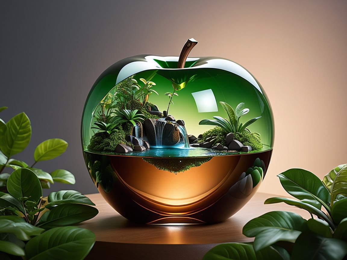 Glass Apple Sculpture with Miniature Landscape Inside