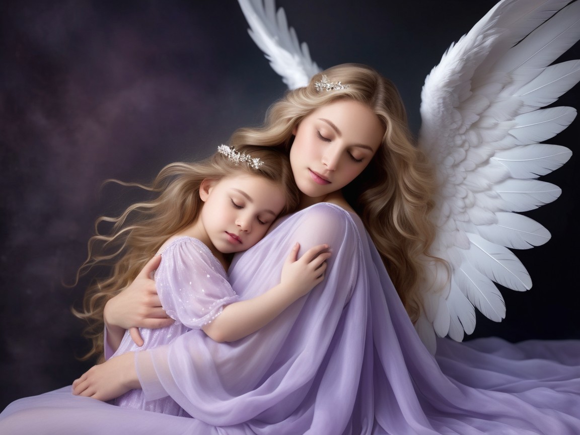 Angelic Figures Embracing with Serene Expressions