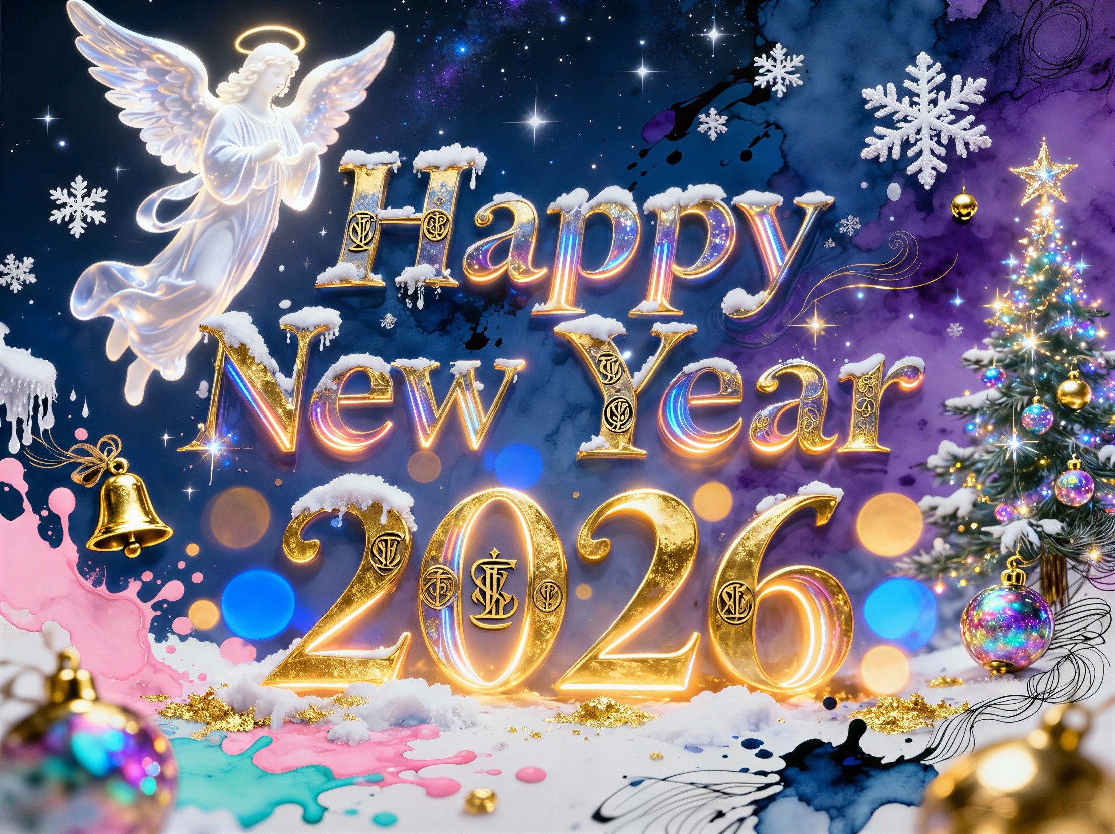 Whimsical Digital Art of Happy New Year 2026 Design