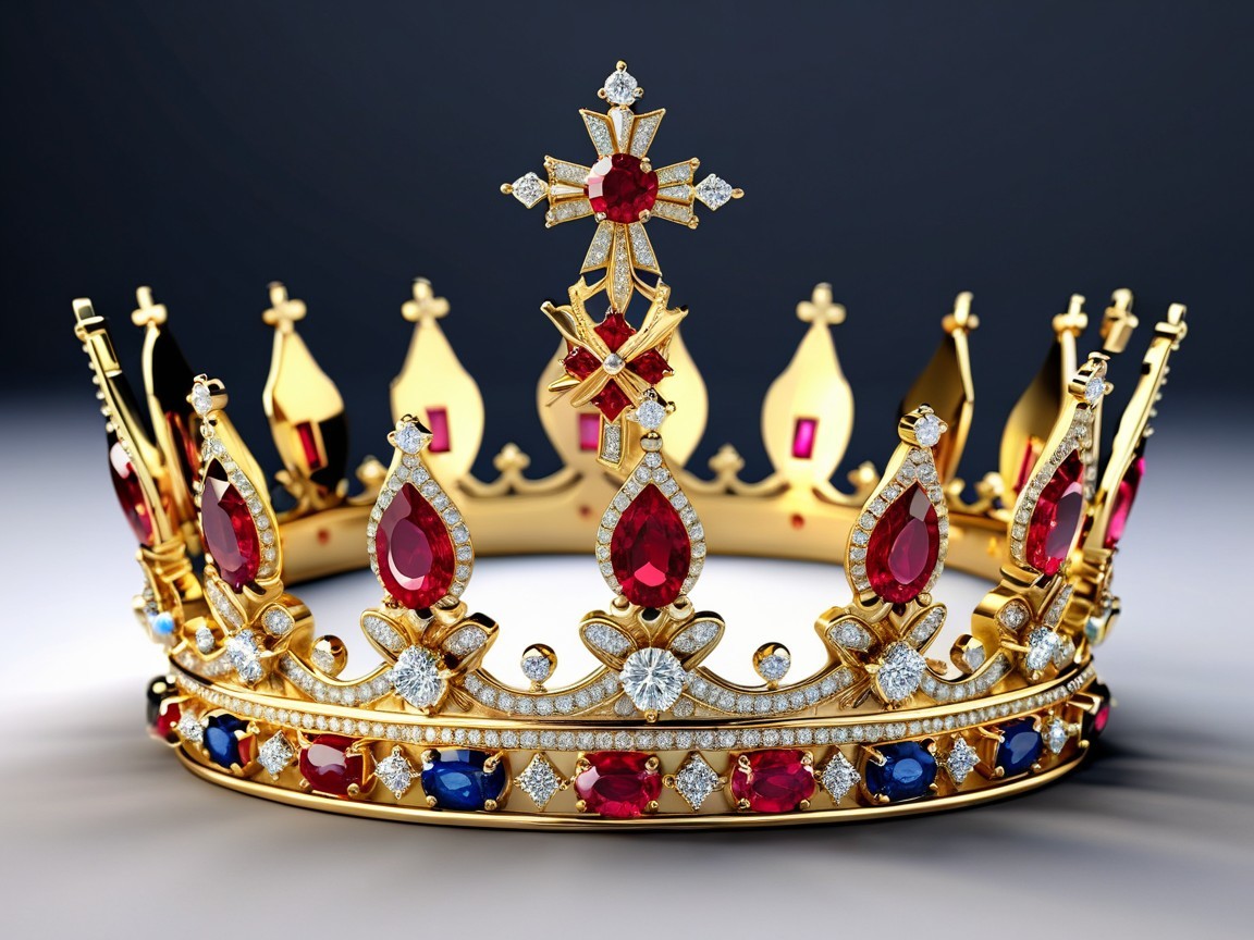 Gold Crown with Gemstones and Intricate Designs