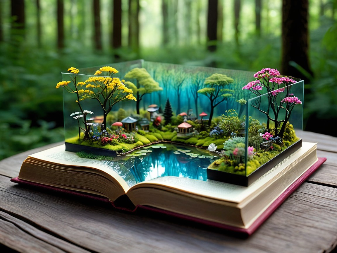 Vibrant Miniature Landscape from an Open Book