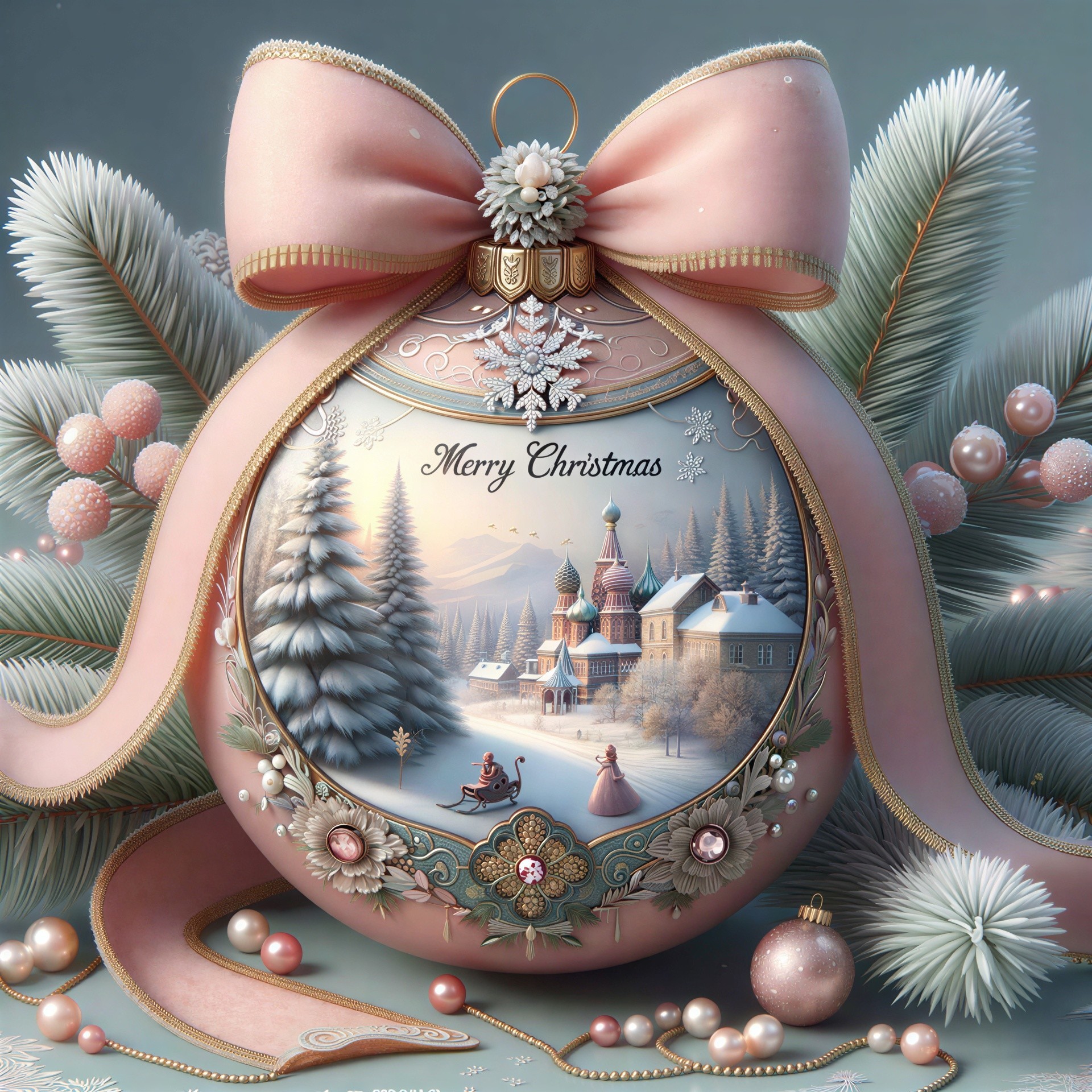 Intricate Christmas Ornament with Winter Scene Design