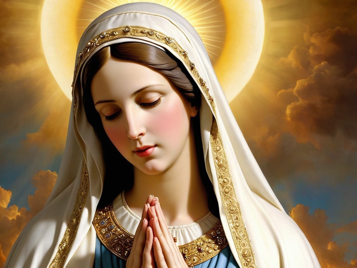 Spiritual Painting of Virgin Mary in Prayer Pose