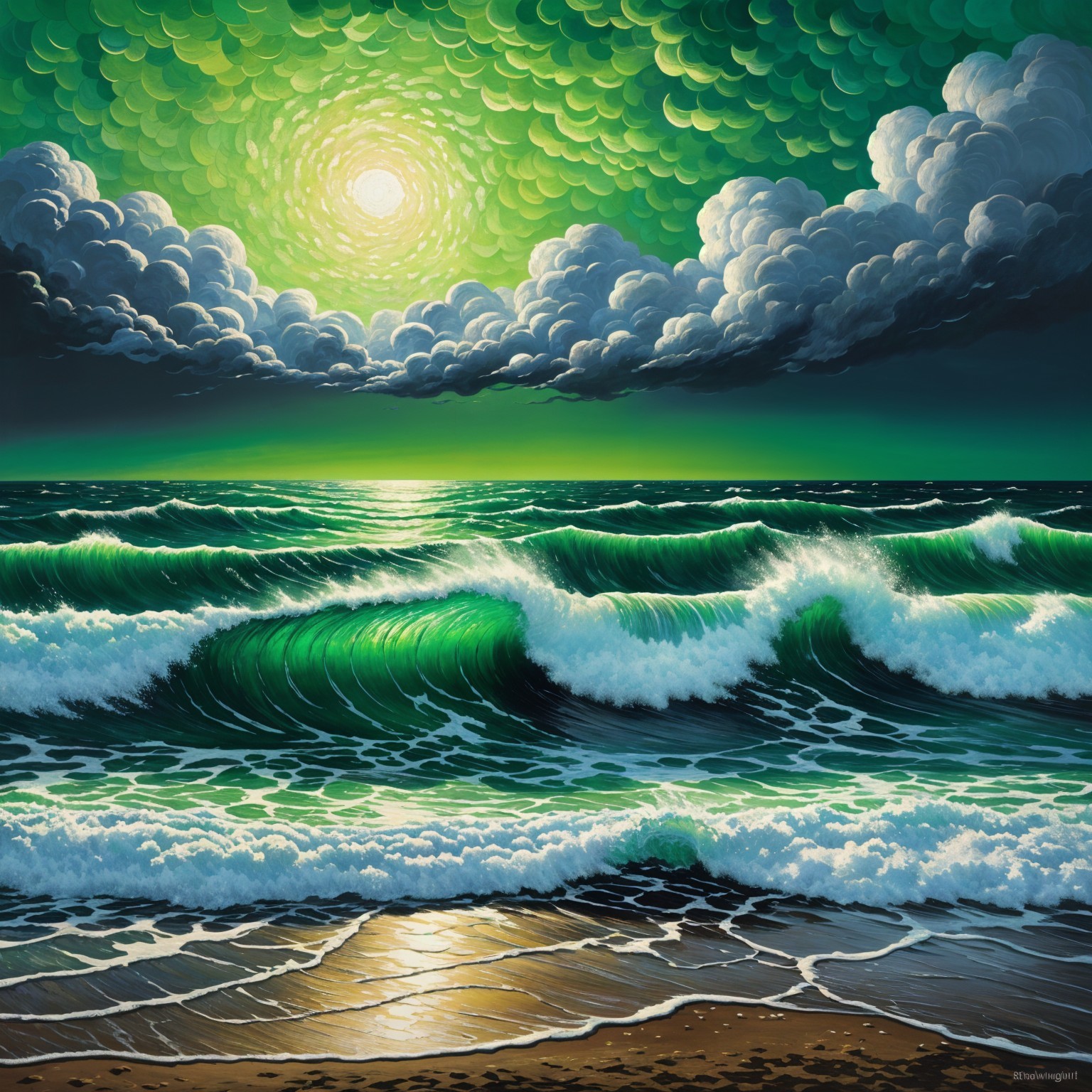 Vibrant Seascape with Waves and Dramatic Clouds