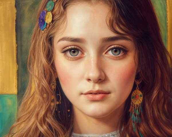 Portrait of a Young Woman with Floral Hairpins