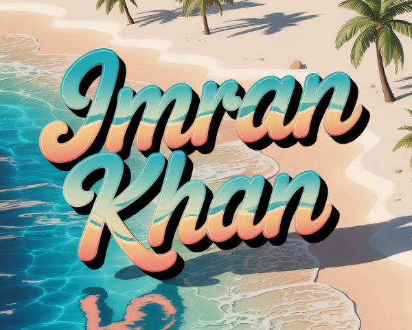 Bold Bubble Letter Design on Sandy Beach Scene