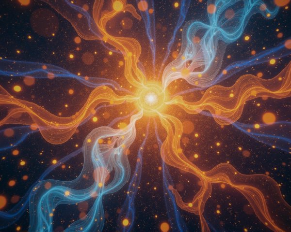 Vibrant Cosmic Scene with Energy Streams and Stars