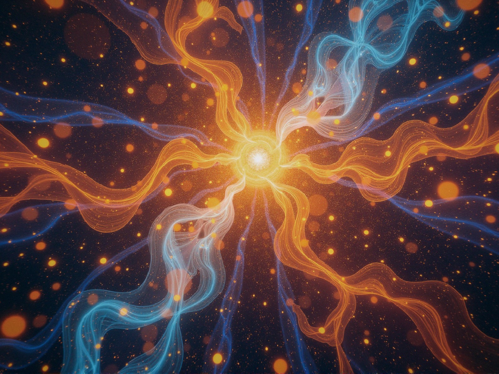 Vibrant Cosmic Scene with Energy Streams and Stars