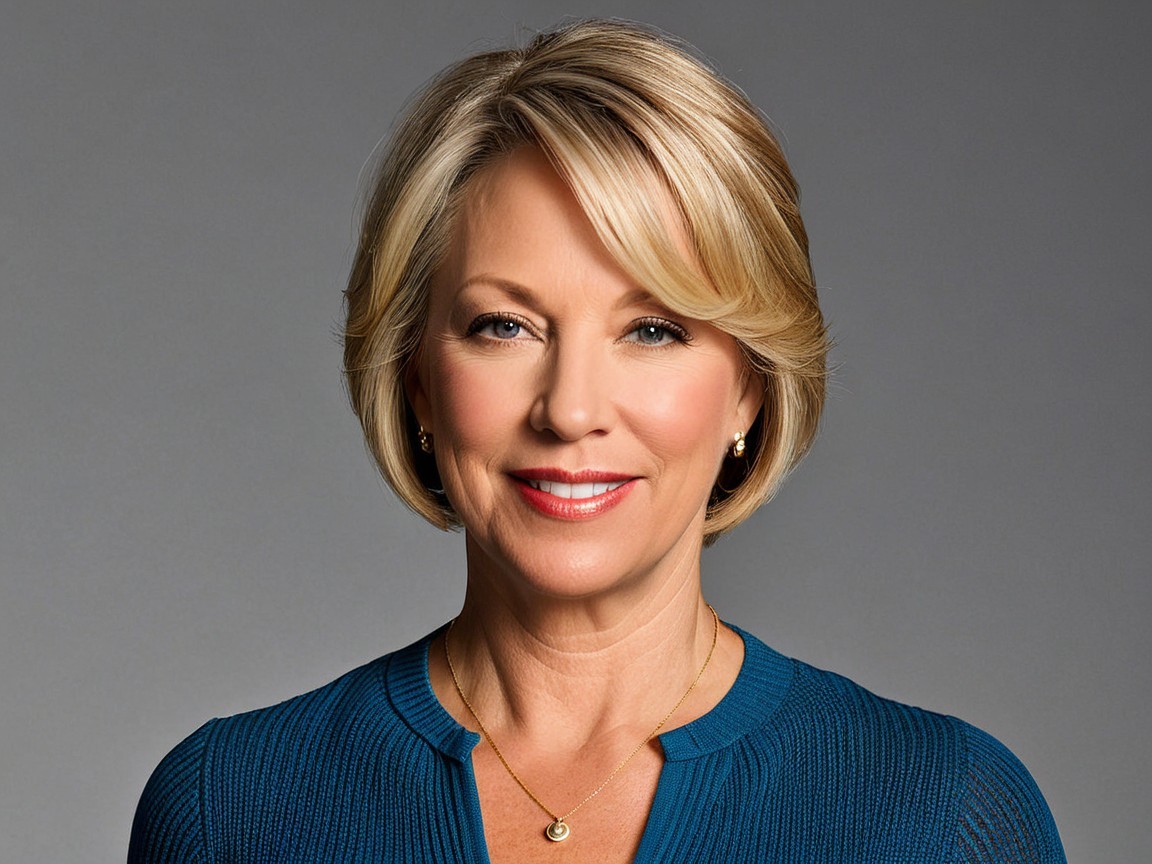 Middle-aged woman with blonde hair and bright smile