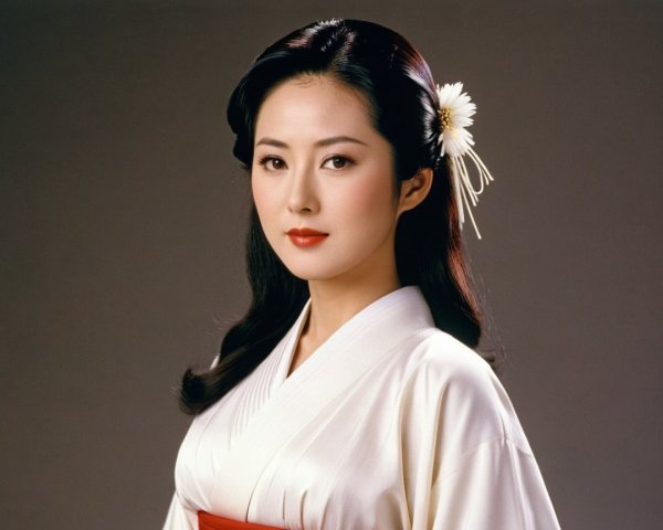 Traditional Japanese Woman in White Kimono and Obi