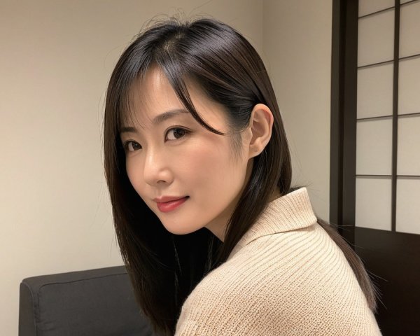 Elegant Young Woman in Cozy Beige Sweater