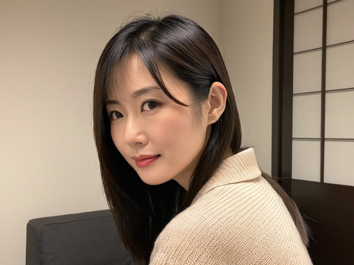 Elegant Young Woman in Cozy Beige Sweater