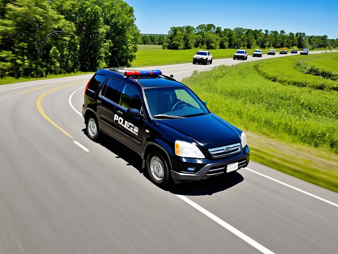 Police SUV with Emergency Lights on Winding Road