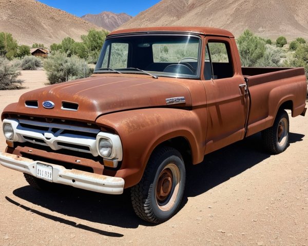 Vintage Ford Pickup Truck in Desert Landscape