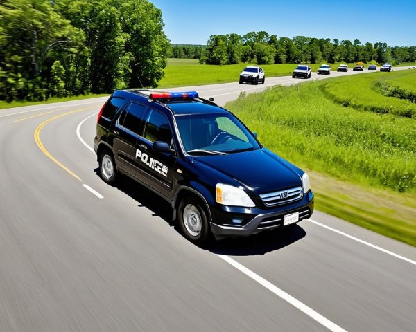 Police SUV with Emergency Lights on Winding Road