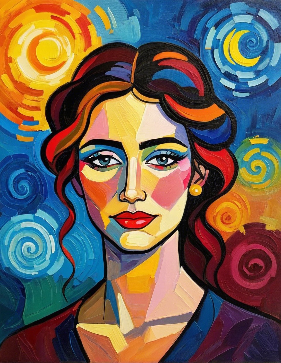 Colorful Pop Art Woman with Red Hair and Blue Eyes