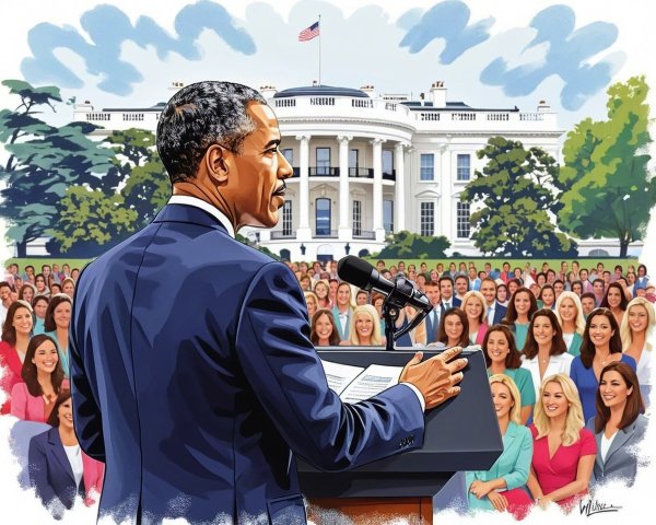 Barack Obama Speech at White House in Vector Art
