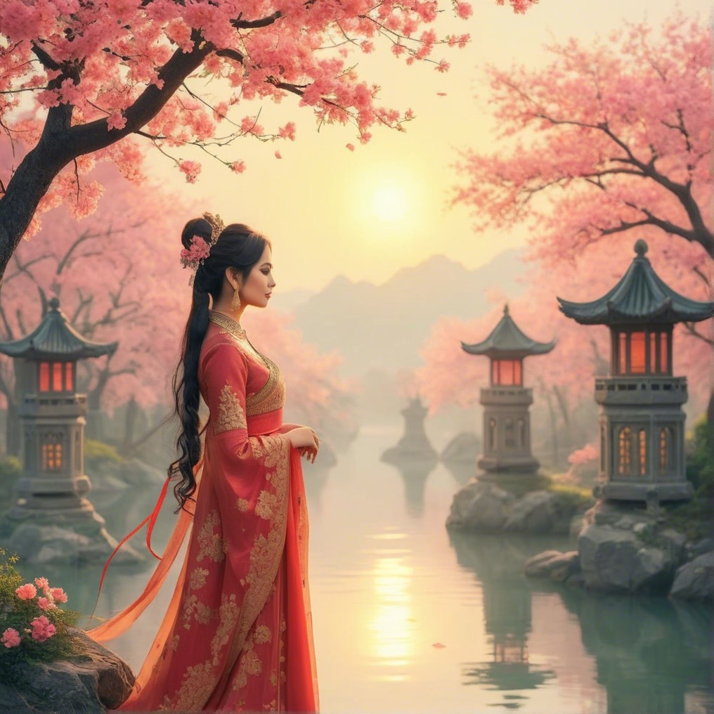Traditional Chinese Dress by Tranquil River and Blossoms