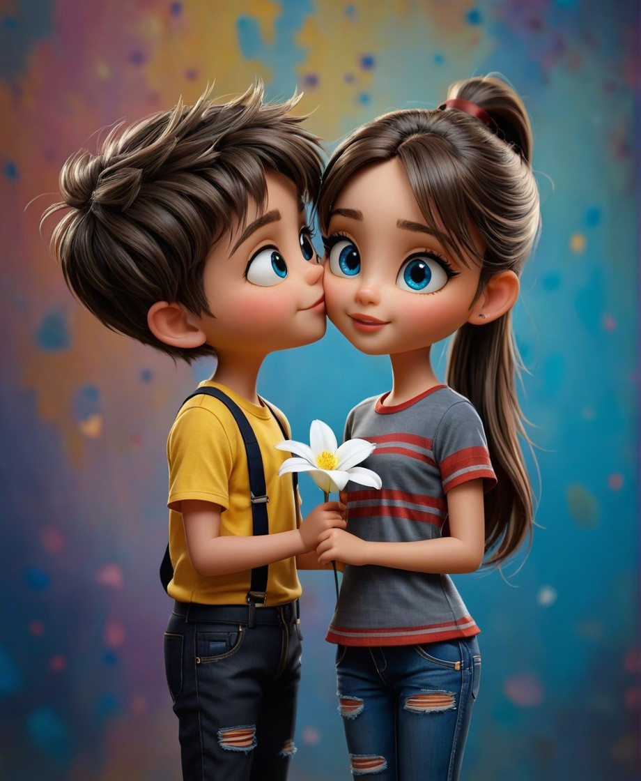 Illustrated Scene of a Playful Boy and Girl Interaction