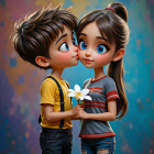 Illustrated Scene of a Playful Boy and Girl Interaction