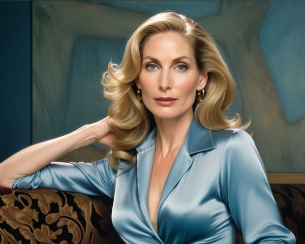 Elegant Woman in Light Blue Blouse with Textured Background