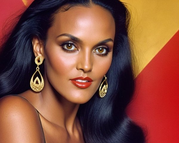 Stunning portrait of a woman with black hair and gold accents