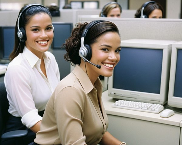 Cheerful Call Center Agents in Friendly Attire
