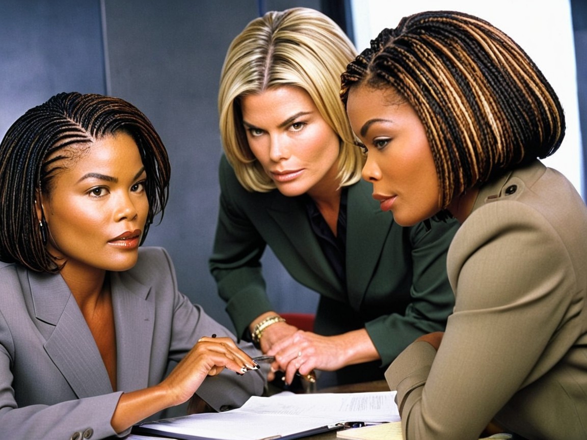 Three Professional Women Analyzing Documents at Desk