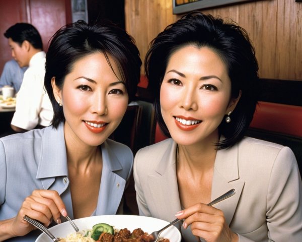 Women Dining in Stylish Outfits at a Restaurant