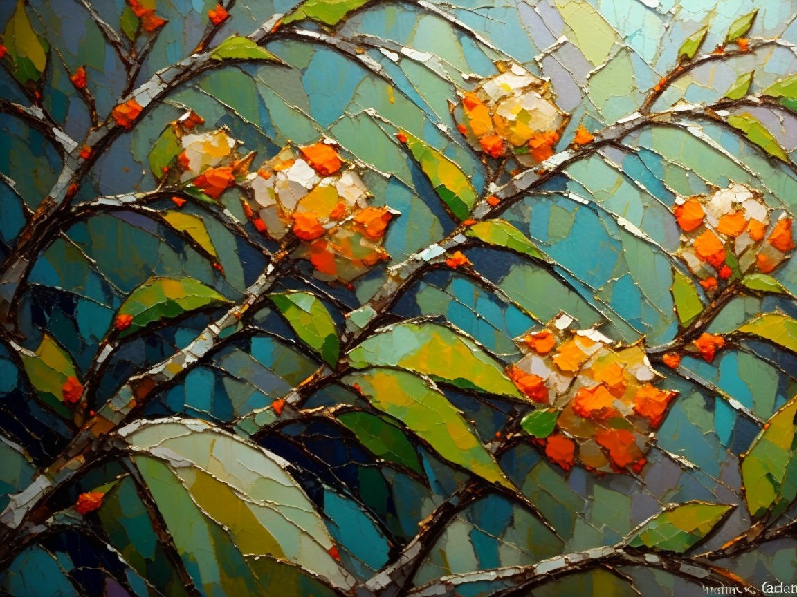 Vibrant Painting of Blooming Flowers in Orange Hues