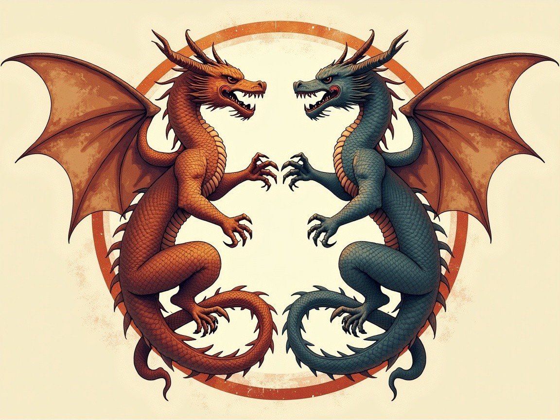 Dragons in Intricate Design with Vibrant Colors