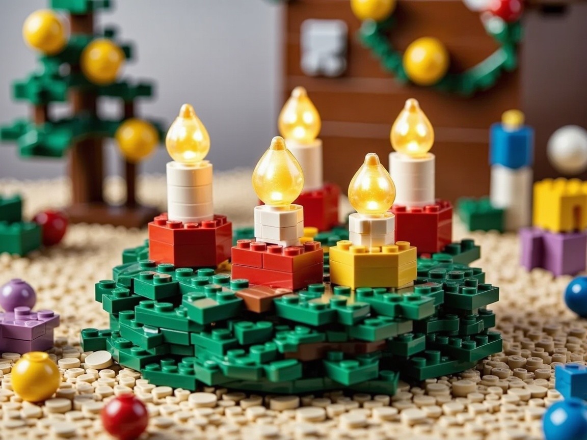 LEGO Festive Scene with Colorful Decorations and Candles