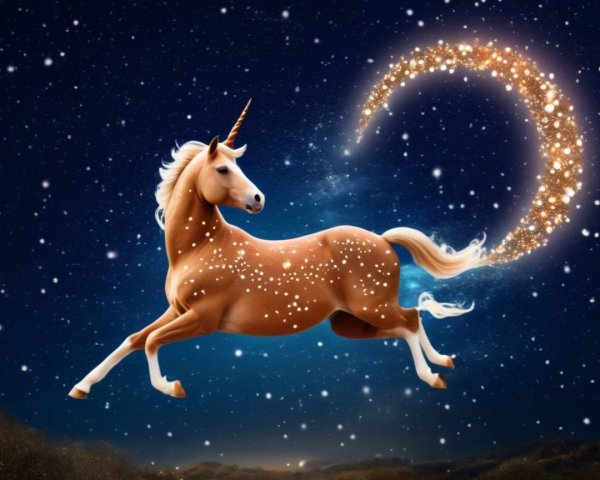 Unicorn Galloping in a Starry Night Sky Scene