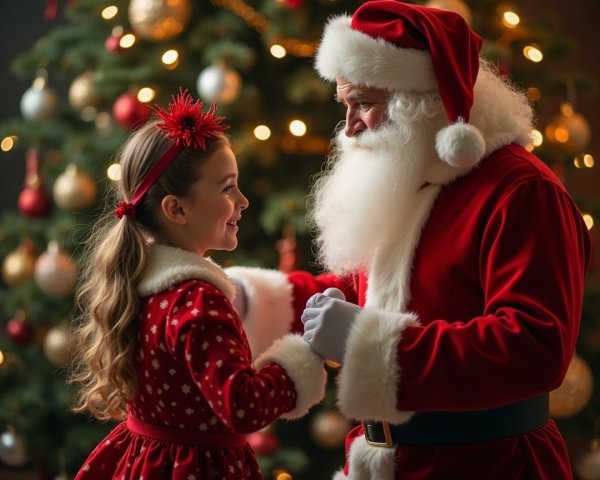 Cozy Christmas Scene with Girl and Santa Claus