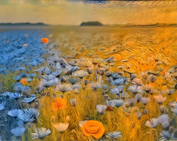 Vibrant Wildflower Landscape with Golden and Blue Hues