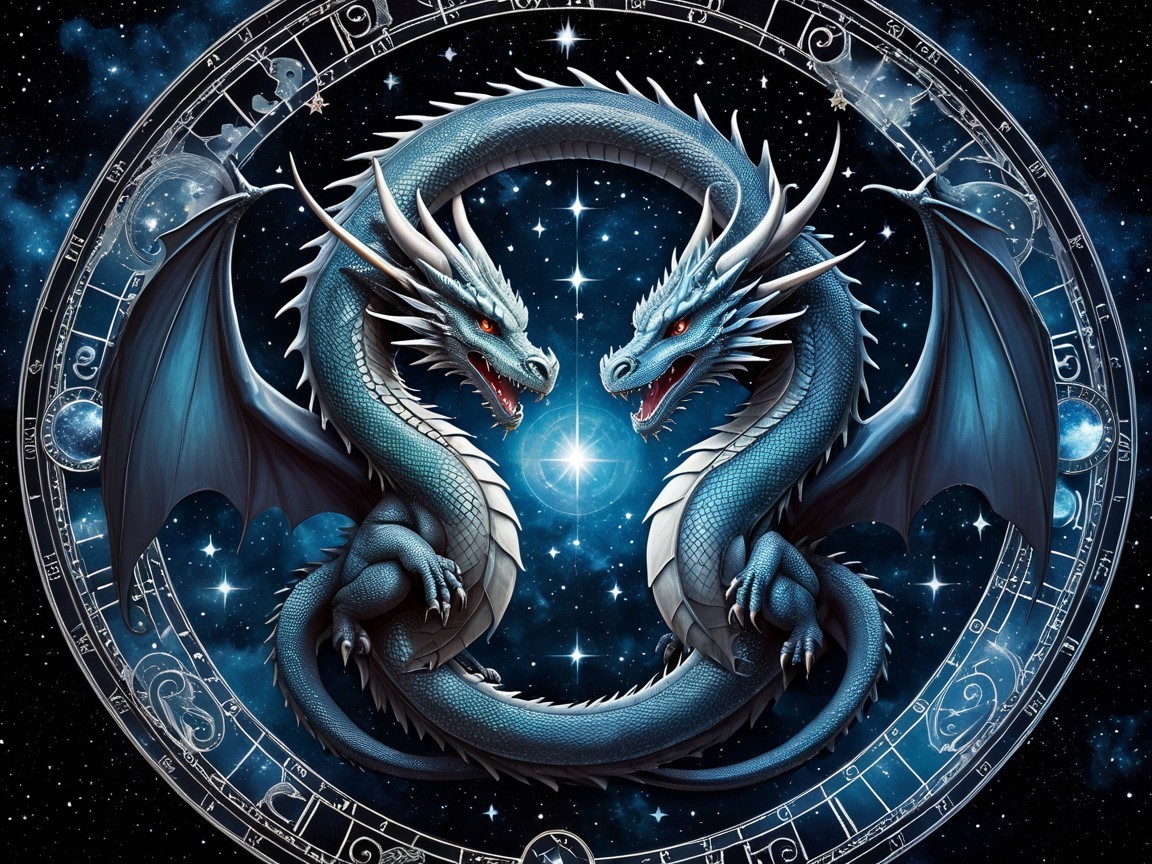Double-Headed Dragon in Infinity Symbol with Stars