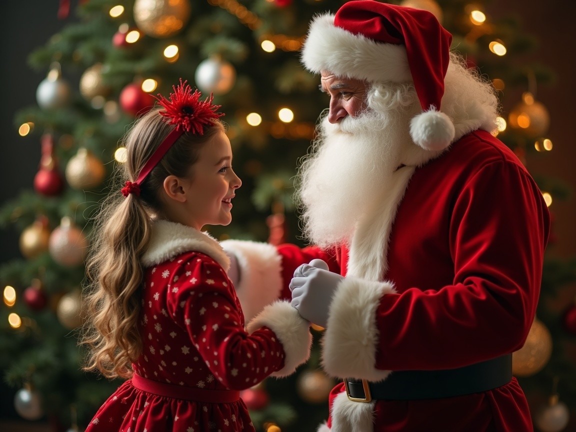 Cozy Christmas Scene with Girl and Santa Claus