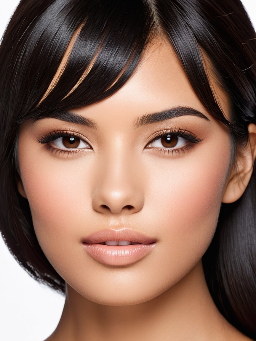 Close-up portrait of a woman with makeup features