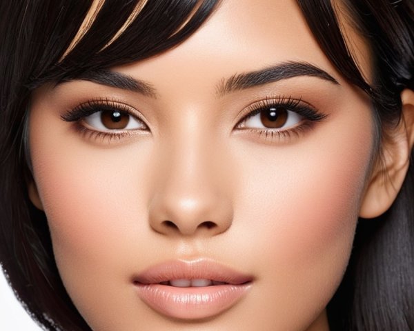 Close-up portrait of a woman with makeup features