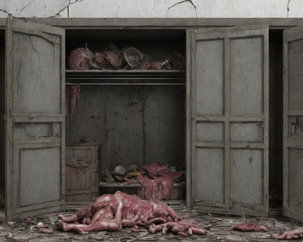 Desolate Room with Disturbing Wardrobe Contents