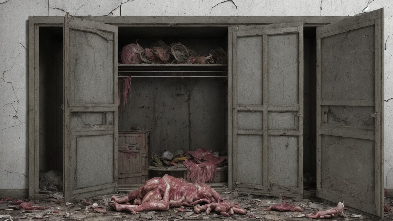 Desolate Room with Disturbing Wardrobe Contents